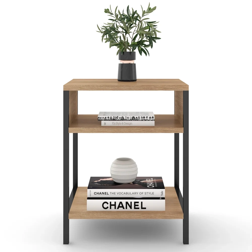 Kit 2 Mesas de Cabeceira Estilo Industrial Plaza L03 Castanho - Mpozenato