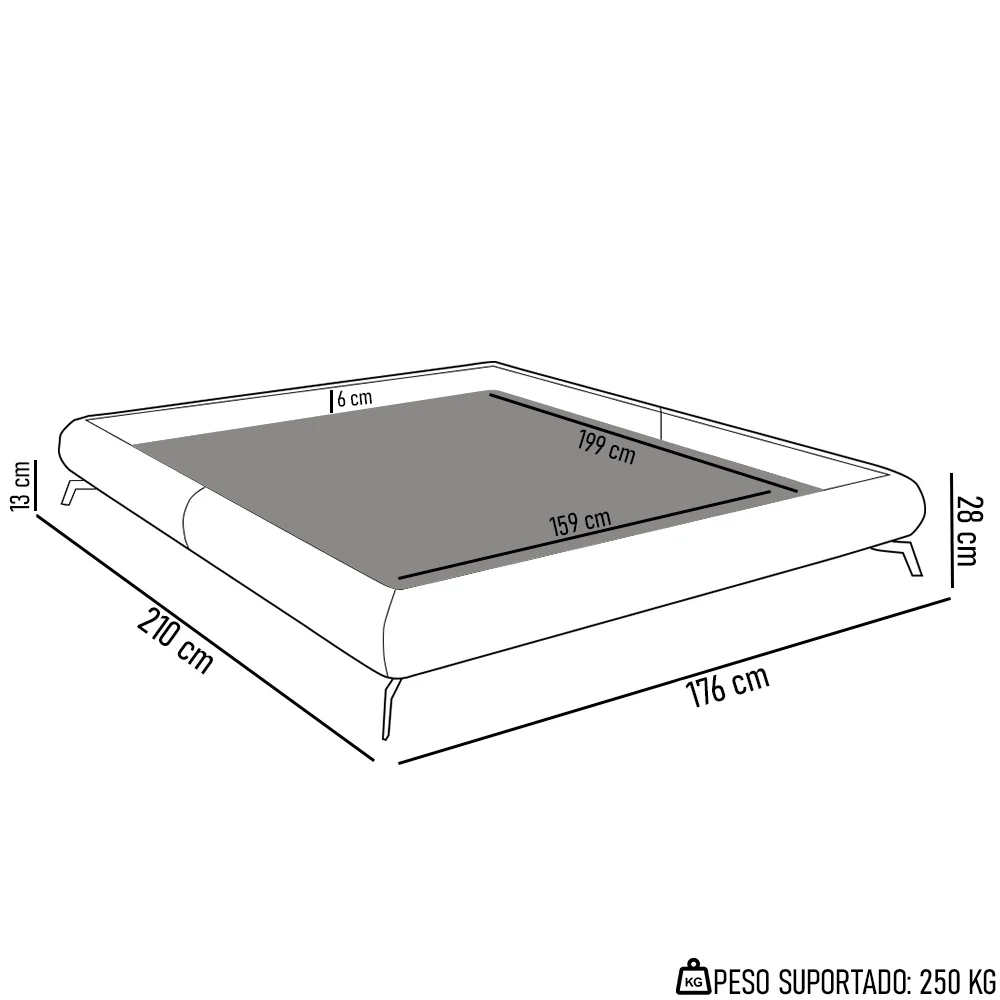 Cama Queen Base Box 158x198cm Pés de Ferro Cold Z37 Veludo Cinza - Mpozenato