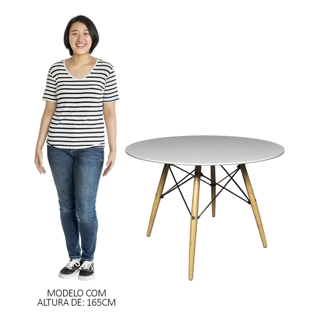 Mesa de Jantar 4 Lugares Redonda 120cm Tampo MDF Pés Eiffel Paris R02 Branco - Mpozenato