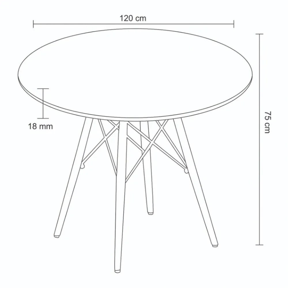 Mesa de Jantar 4 Lugares Redonda 120cm Tampo MDF Pés Eiffel Paris R02 Preto - Mpozenato