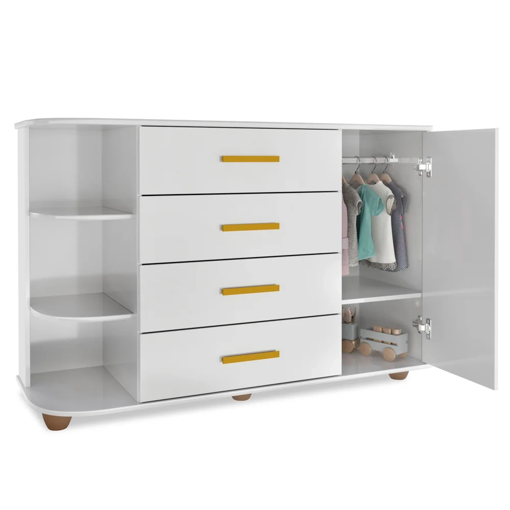 Cômoda com Cantoneira Laura e Armário Multiuso Bell Z39 Branco - Mpozenato