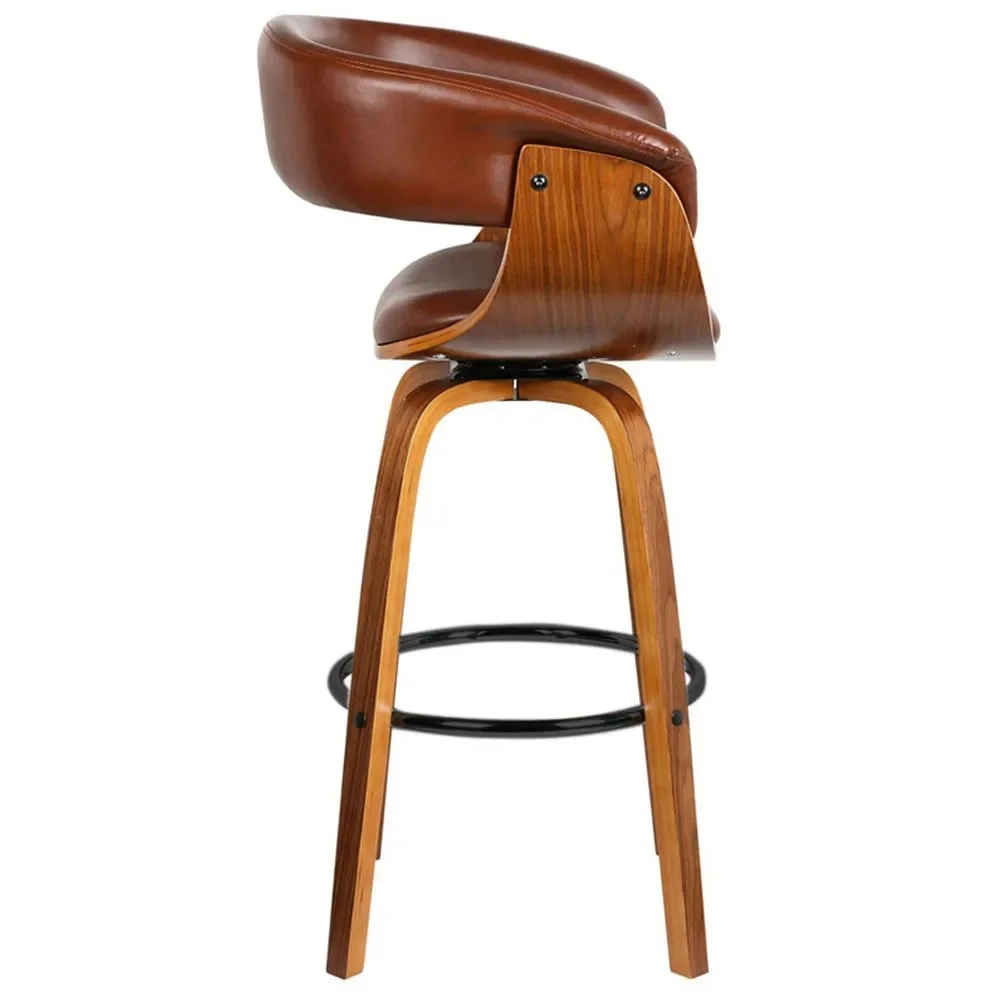 Banqueta Giratória Alta com Encosto Base Madeira Ravi R02 Sintético Marrom - Mpozenato