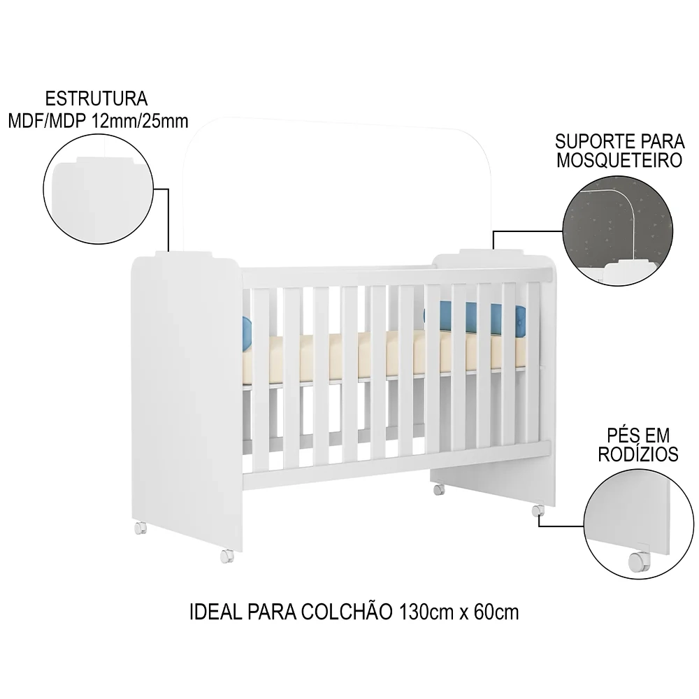 Berço Com Rodízios Amour Z49 Branco - Mpozenato