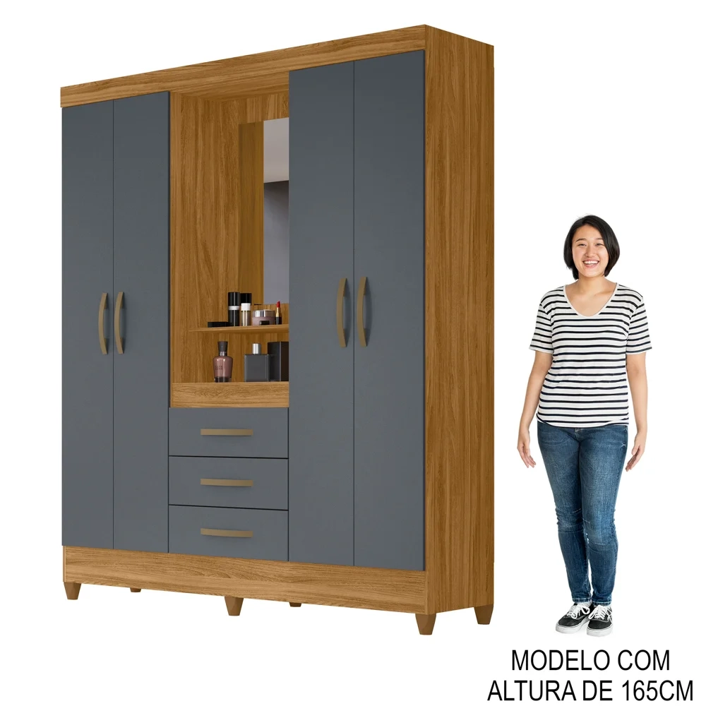 Guarda Roupa Solteiro Capelinha com Espelho 204cm Caprese Z17 Freijó/Cinza - Mpozenato