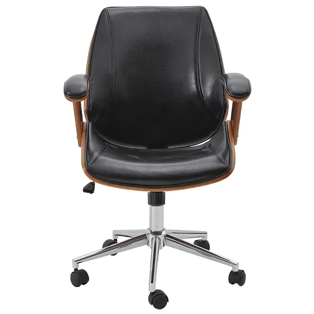 Cadeira de Escritório Diretor Giratória Liziê R02 Madeira Sintético Marrom/Preto - Mpozenato