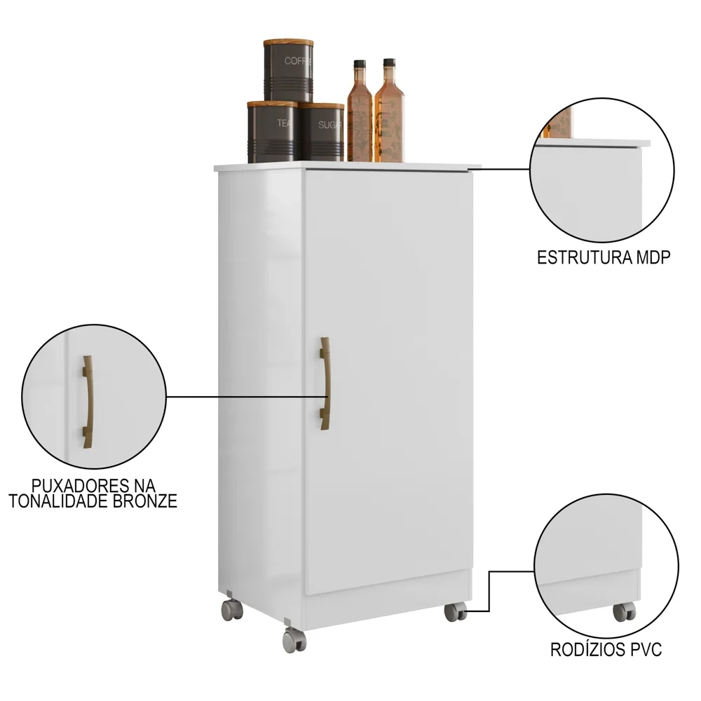 Armário Multiuso Cozinha Lavanderia com Rodízios Lisa Z17 Branco - Mpozenato