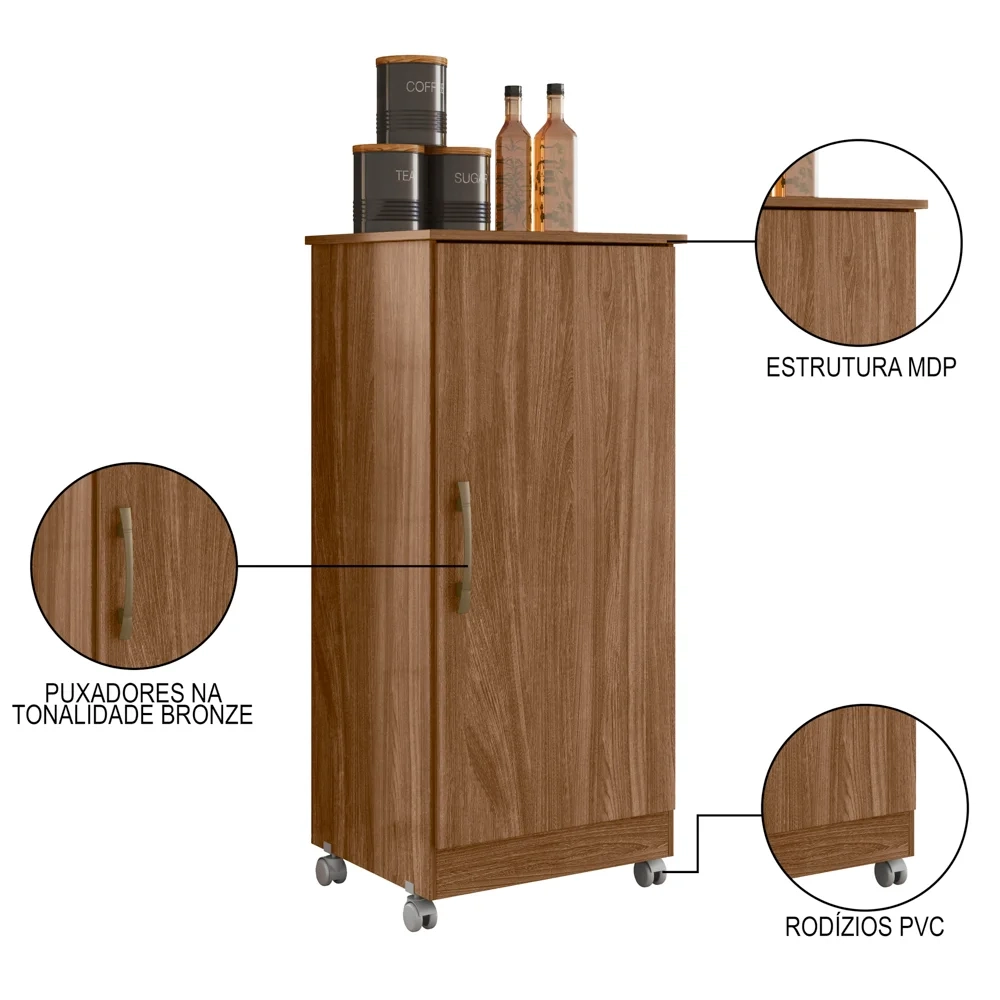 Armário Multiuso Cozinha Lavanderia com Rodízios Lisa Z17 Naturale - Mpozenato