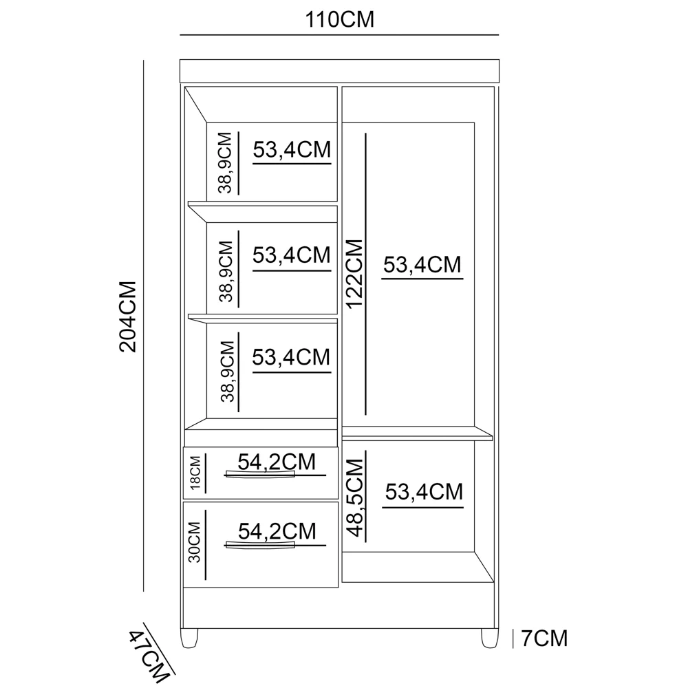 Guarda Roupa Solteiro com Espelho 4 Portas 2 Gavetas Dalí Z17 Freijó/Cinza - Mpozenato