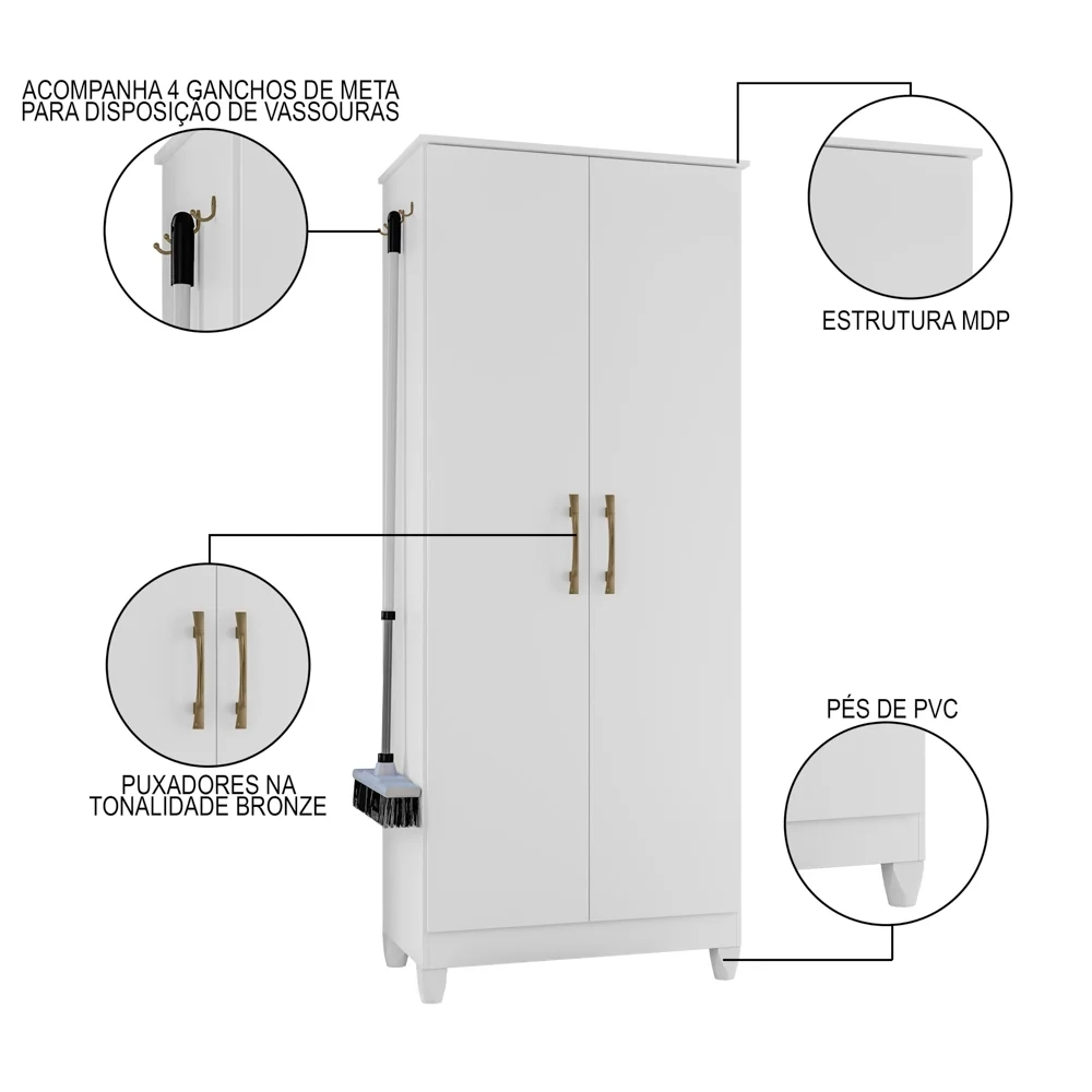 Armário Multiuso Lavanderia 2 Portas Mali Z17 Branco - Mpozenato