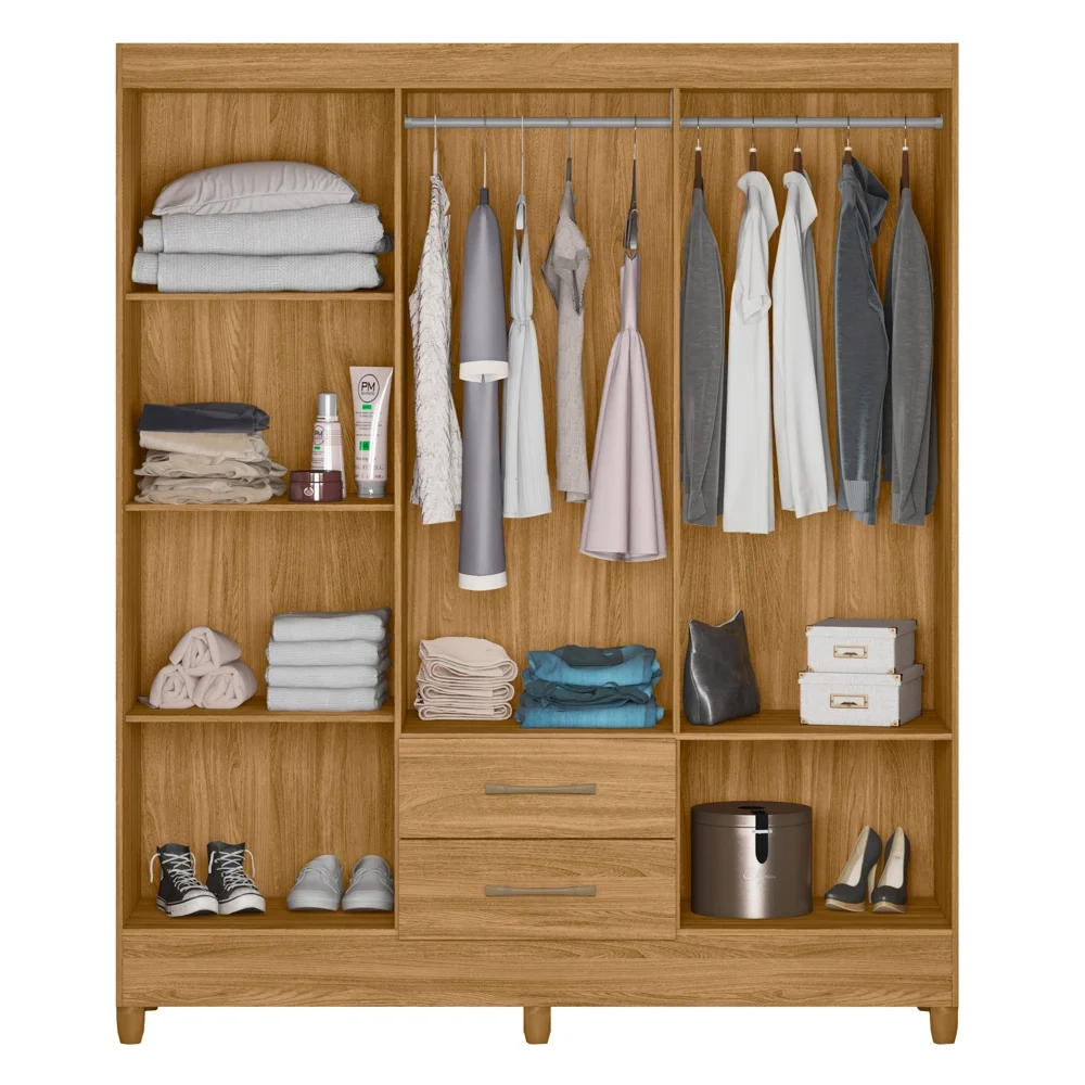 Guarda Roupa Casal 6 Portas 2 Gavetas 153cm Paraná Z17 Freijó - Mpozenato