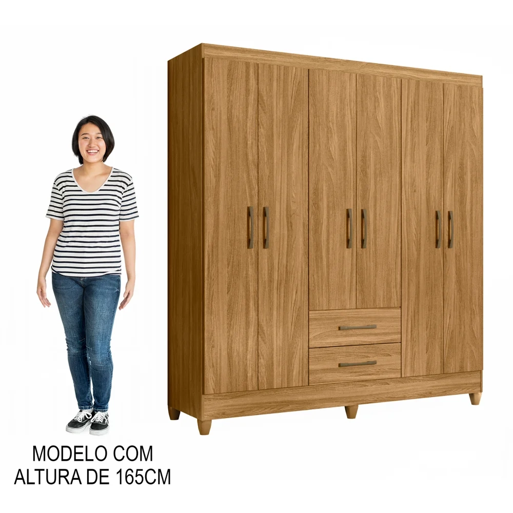 Guarda Roupa Casal 6 Portas 2 Gavetas 153cm Paraná Z17 Freijó - Mpozenato