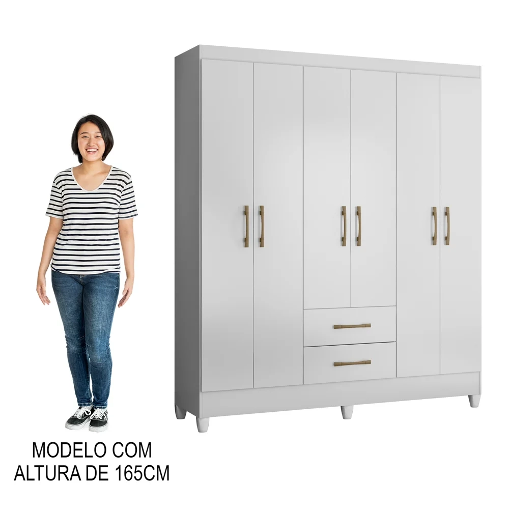 Guarda Roupa Casal 6 Portas 2 Gavetas 153cm Paraná Z17 Branco - Mpozenato