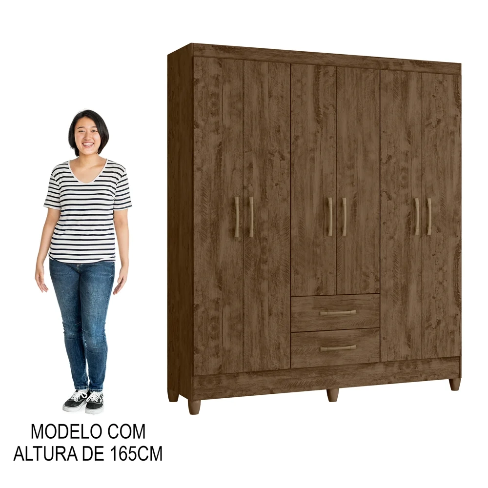 Guarda Roupa Casal 6 Portas 2 Gavetas 153cm Paraná Z17 Castanho Wood - Mpozenato