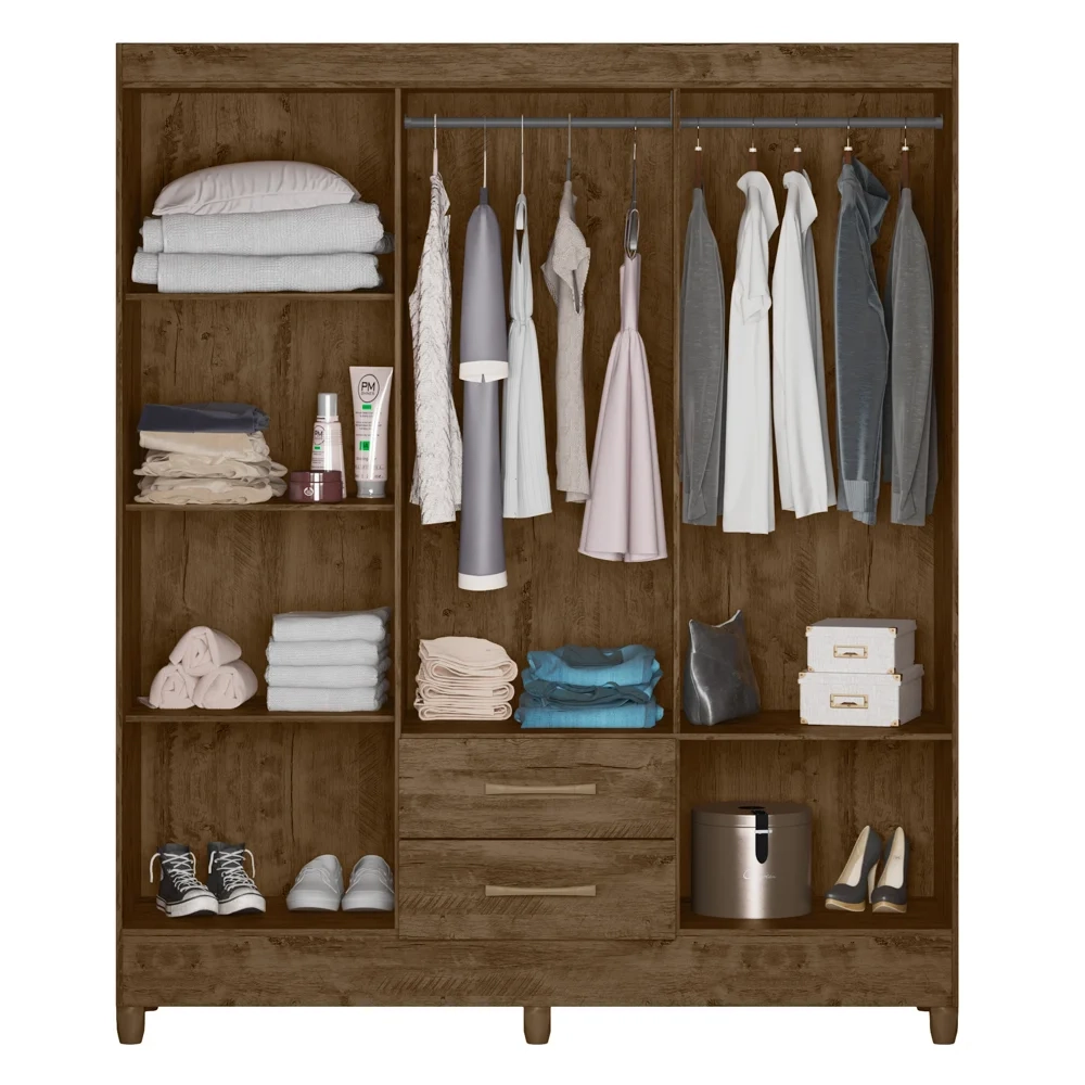 Guarda Roupa Casal 6 Portas 2 Gavetas 153cm Paraná Z17 Castanho Wood - Mpozenato