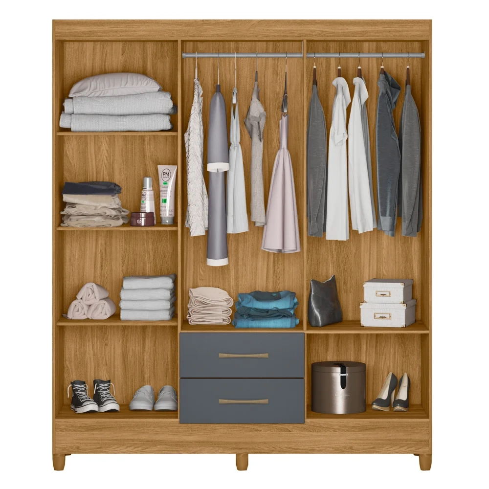 Guarda Roupa Casal 6 Portas 2 Gavetas 153cm Paraná Z17 Freijó/Cinza - Mpozenato