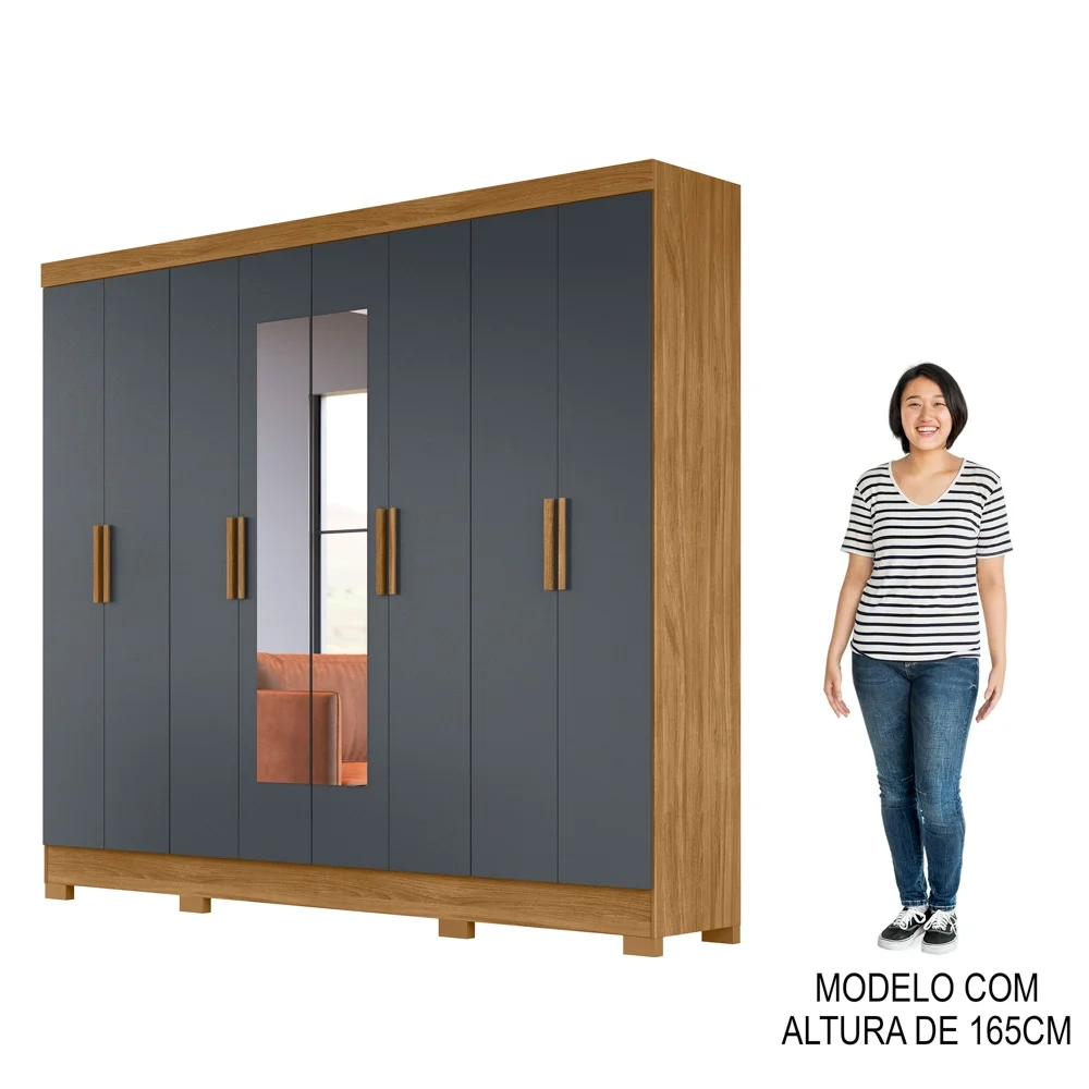 Guarda Roupa Casal com Espelho 8 Portas 236cm Ágata Z17 Freijó/Cinza - Mpozenato