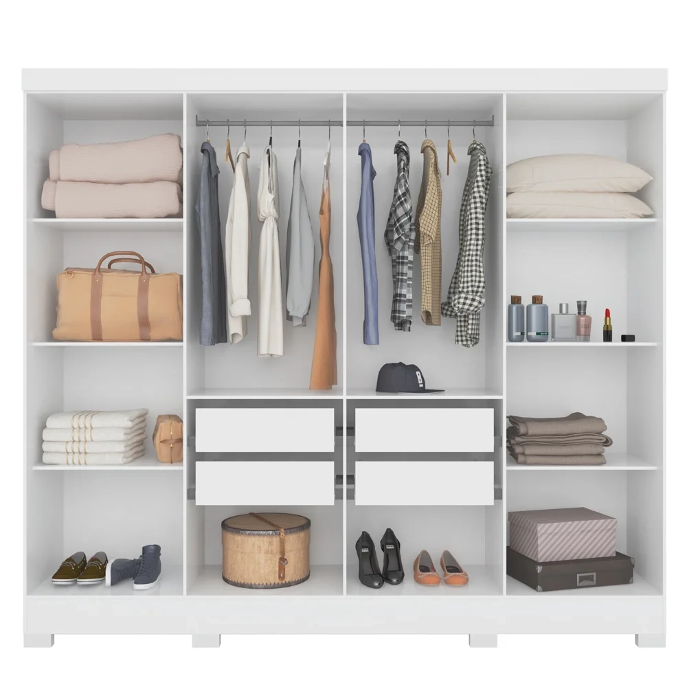Guarda Roupa Casal 8 Portas 4 Gavetas 236cm Ágata Z17 Branco - Mpozenato