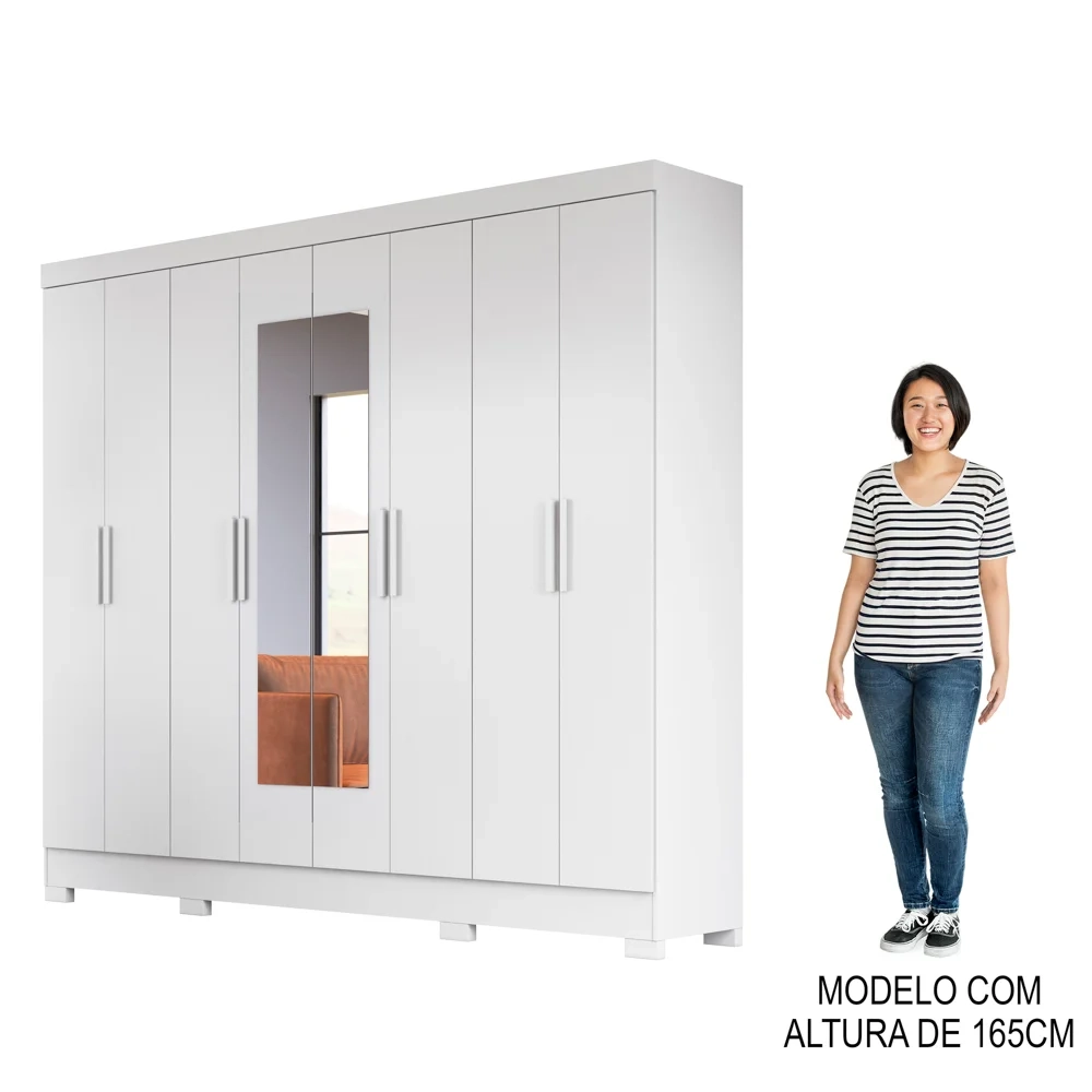 Guarda Roupa Casal com Espelho 8 Portas 236cm Ágata Z17 Branco - Mpozenato