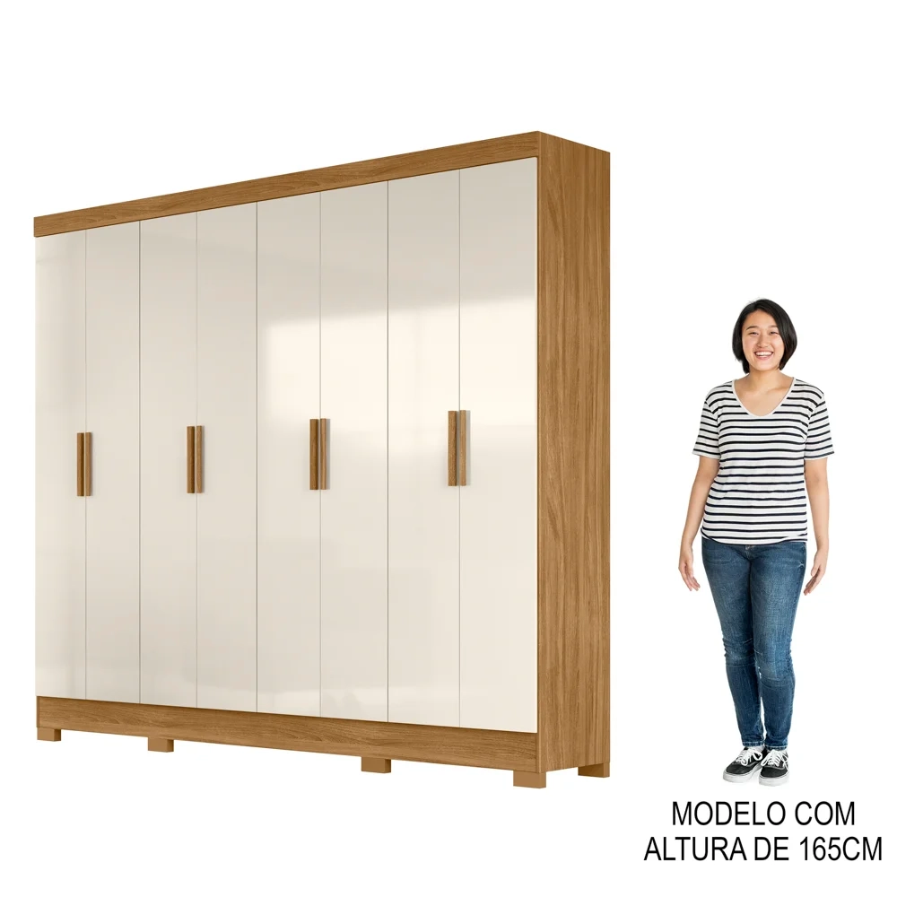 Guarda Roupa Casal 8 Portas 4 Gavetas 236cm Ágata Z17 Freijó/Off White - Mpozenato