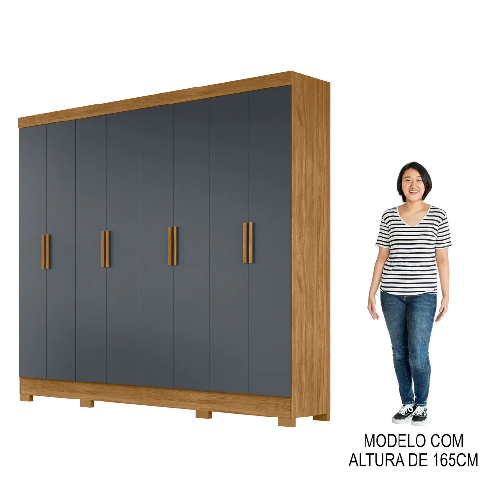 Guarda Roupa Casal 8 Portas 4 Gavetas 236cm Ágata Z17 Freijó/Cinza - Mpozenato