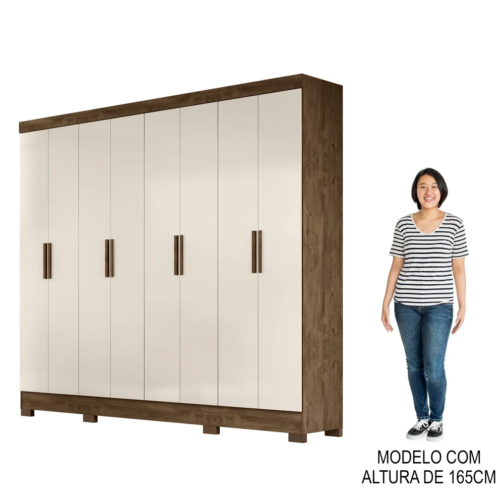 Guarda Roupa Casal 8 Portas 4 Gavetas 236cm Ágata Z17 Castanho Wood/Off White - Mpozenato