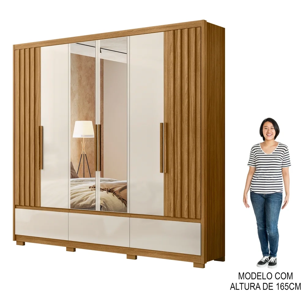 Guarda Roupa Casal com Espelho 6 Portas 240cm Arizona Z17 Freijó/Off White - Mpozenato
