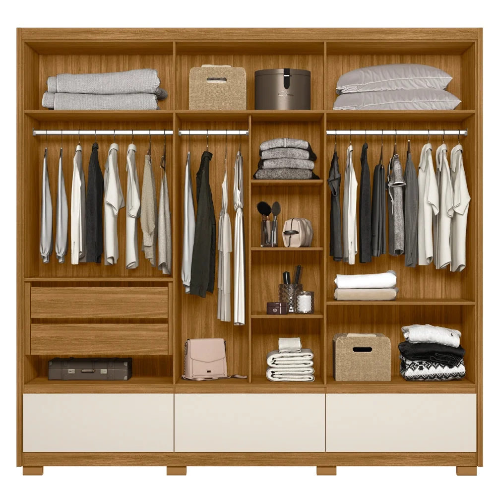 Guarda Roupa Casal com Espelho 6 Portas 240cm Arizona Z17 Freijó/Off White - Mpozenato