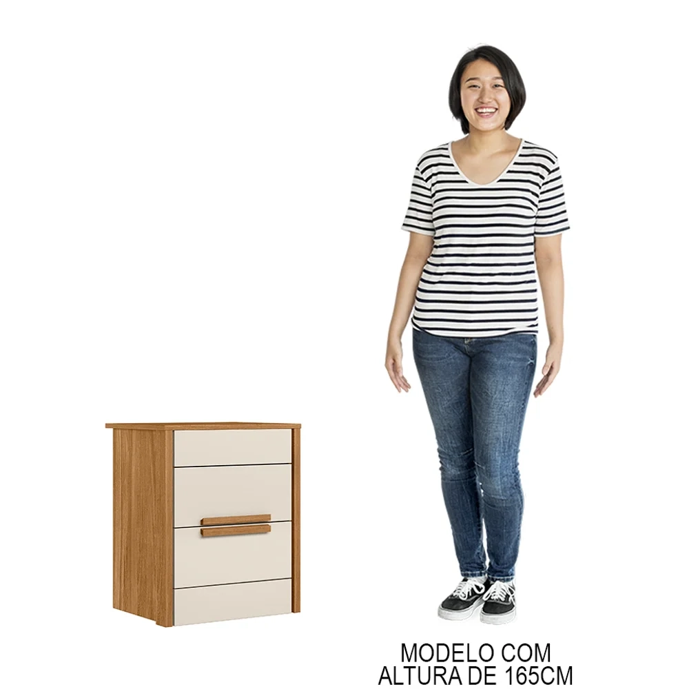 Mesa de Cabeceira 2 Gavetas 51cm Lara Z17 Freijó/Off White - Mpozenato