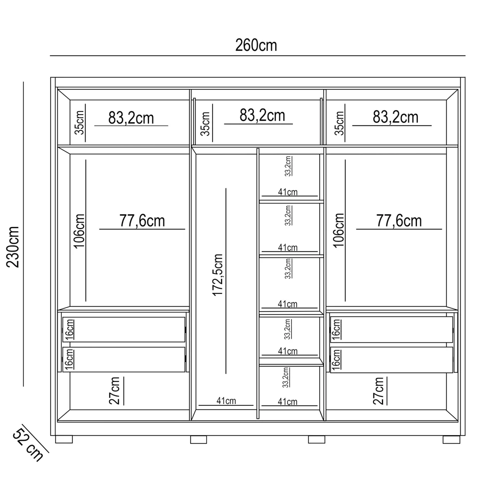 Guarda Roupa Casal com Espelho 6 Portas 260cm Gaia Z17 Freijó/Off White - Mpozenato