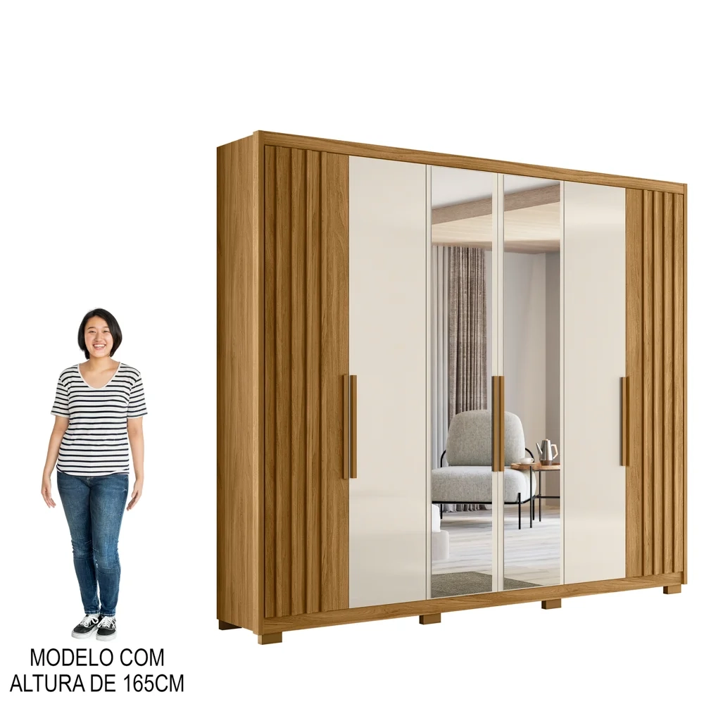 Guarda Roupa Casal com Espelho 6 Portas 260cm Gaia Z17 Freijó/Off White - Mpozenato