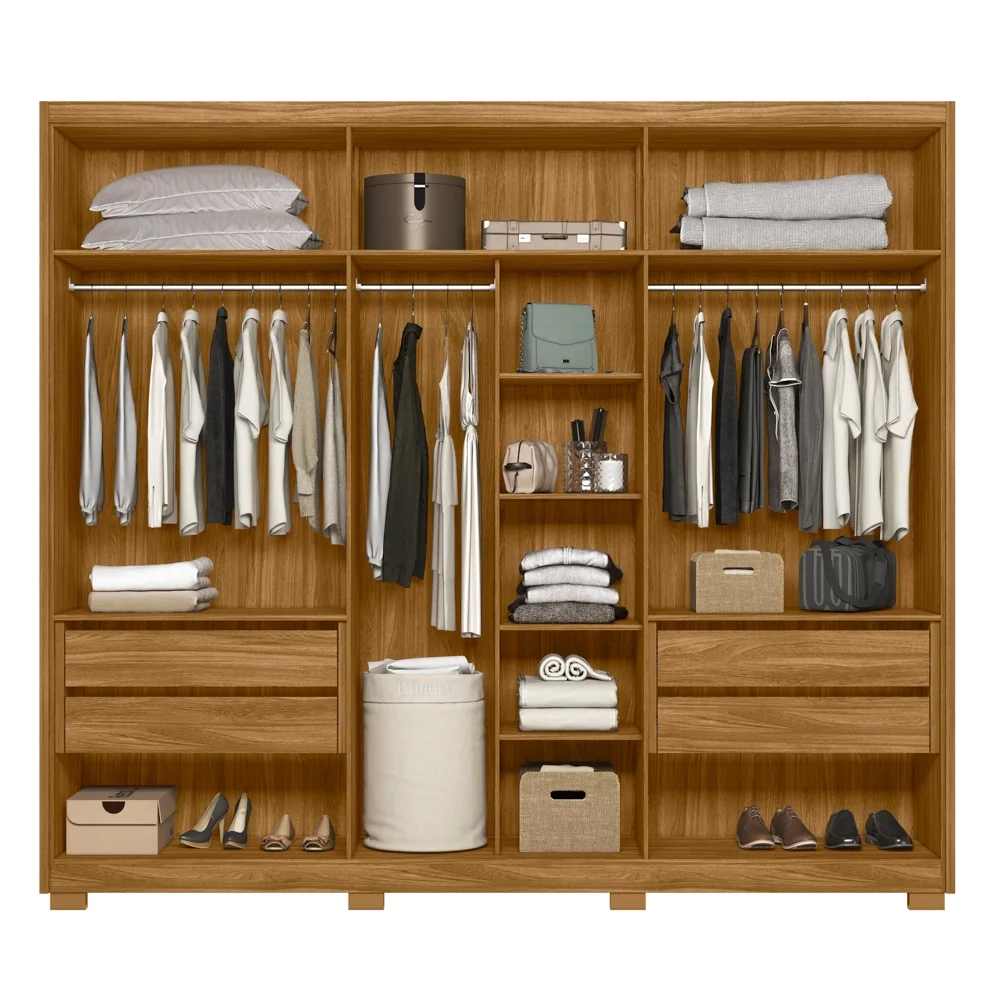 Guarda Roupa Casal com Espelho 6 Portas 260cm Gaia Z17 Freijó/Off White - Mpozenato