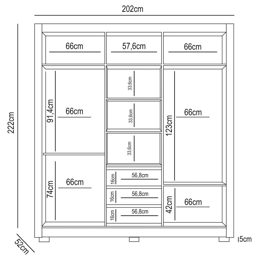 Guarda Roupa Casal 3 Portas de Correr e Espelho 202cm Toronto Z17 Freijó/Off White - Mpozenato