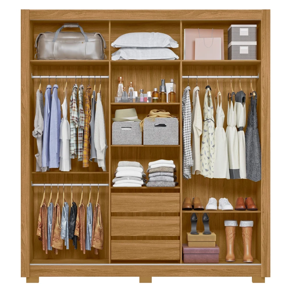 Guarda Roupa Casal 3 Portas de Correr e Espelho 202cm Toronto Z17 Freijó/Off White - Mpozenato