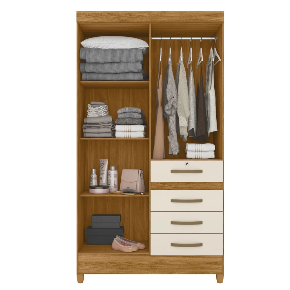 Guarda Roupa Solteiro 4 Portas 4 Gavetas 110cm Cabral Z17 Freijó/Off White - Mpozenato