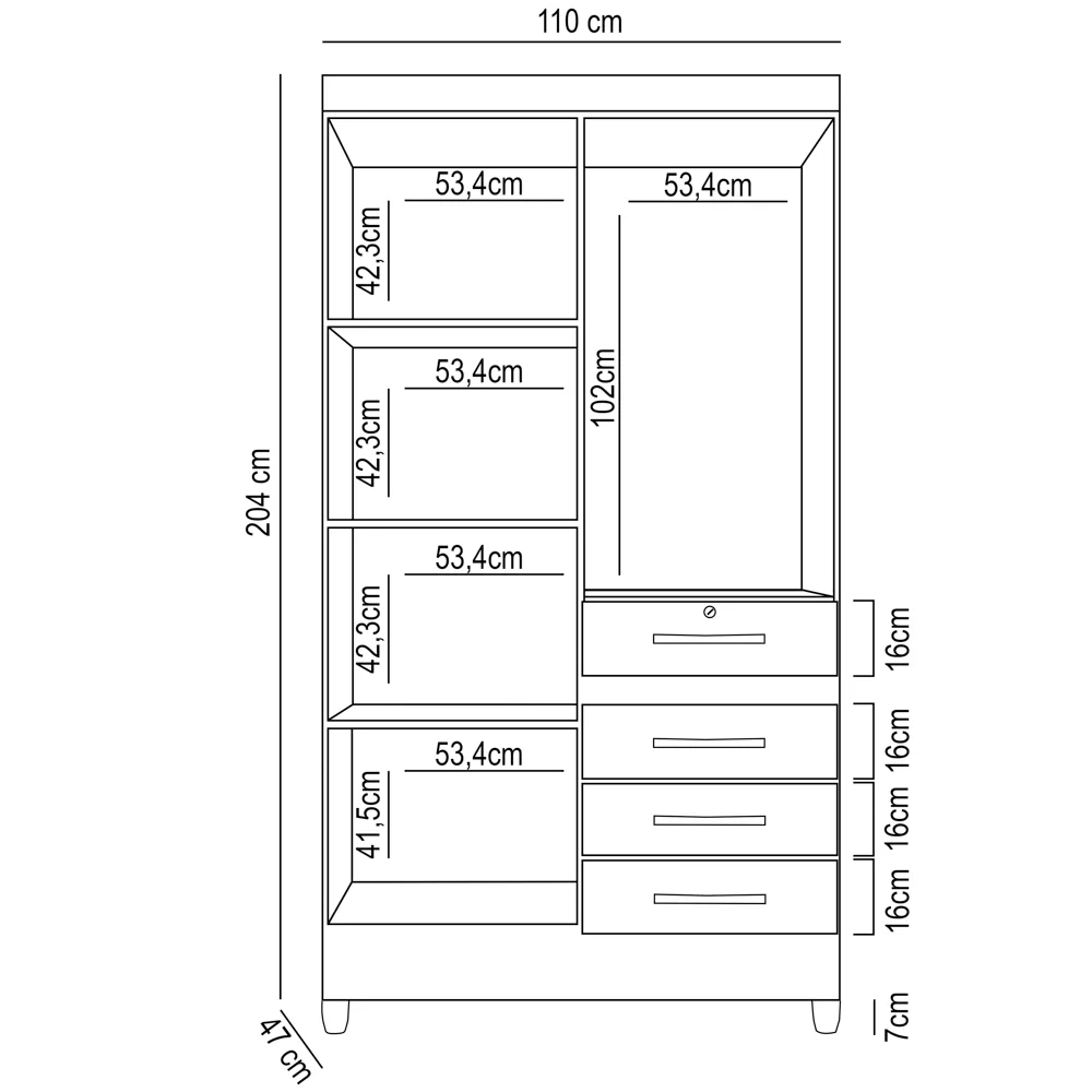 Guarda Roupa Solteiro 4 Portas 4 Gavetas 110cm Cabral Z17 Freijó/Off White - Mpozenato