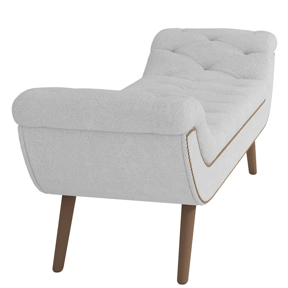 Puff Recamier Calçadeira 160cm Pés Palito Madeira Venêto Z37 Boucle Branco - Mpozenato