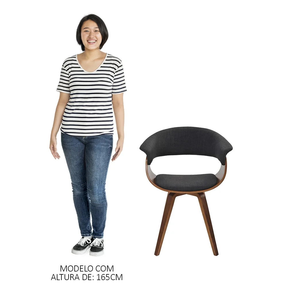 Cadeira de Jantar Moderna Base Madeira Fixa Betani R02 Linho Grafite - Mpozenato