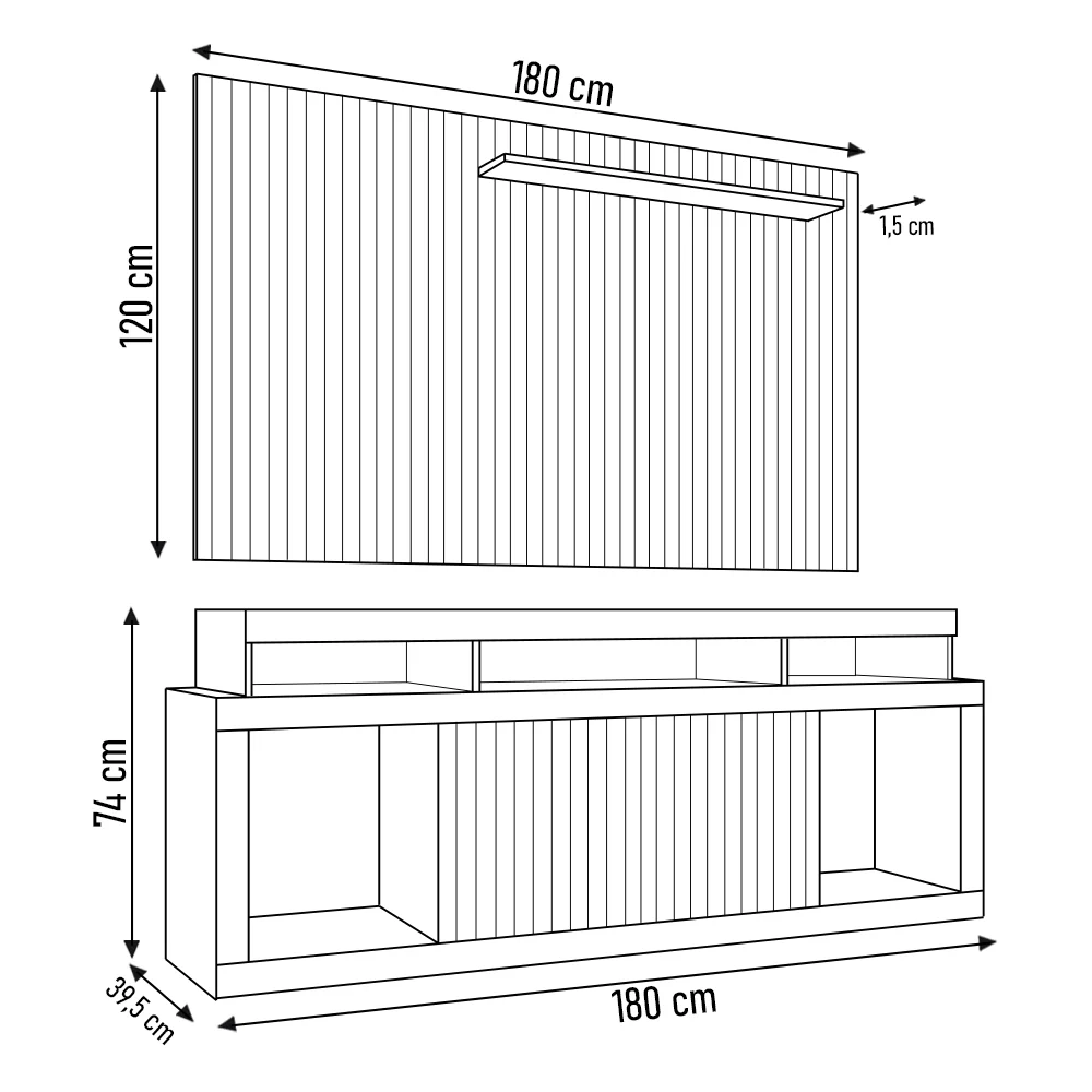 Rack Bancada Com Painel Para TV 65 Pol. Ripado Krome C01 Buriti/Fendi - Mpozenato