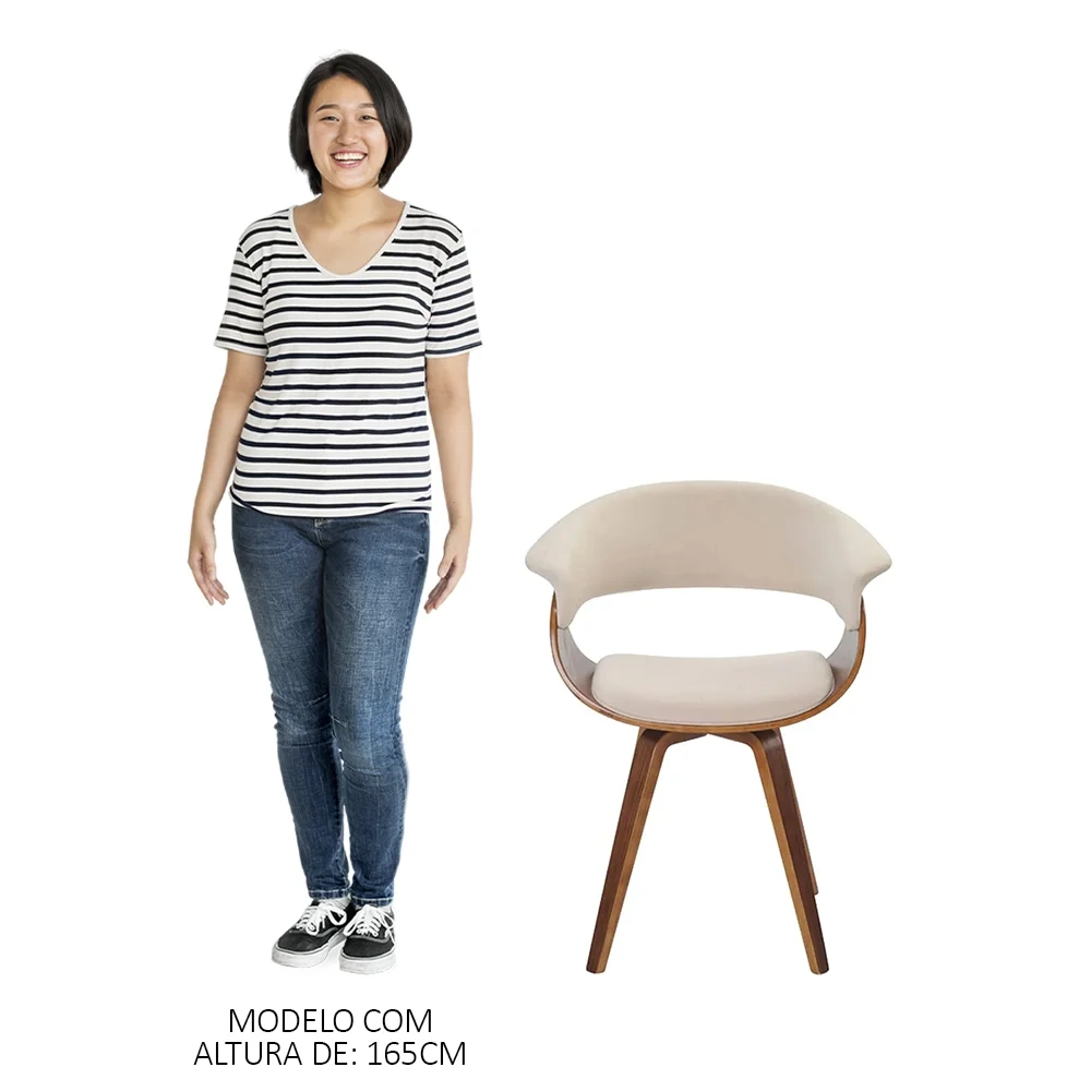 Cadeira de Jantar Moderna Base Madeira Fixa Betani R02 Linho Bege - Mpozenato