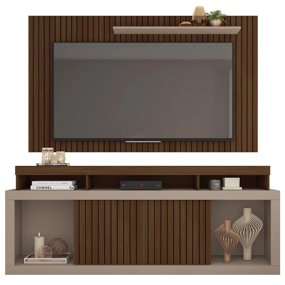 Rack Bancada Com Painel Para TV 65 Pol. Ripado Krome C01 Fendi/Havana - Mpozenato