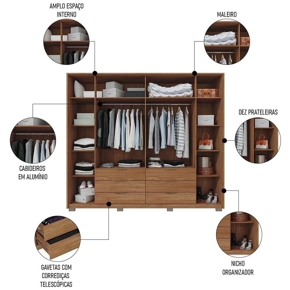 Guarda Roupa Casal Com 2 Espelhos 6 Portas Martin C01 Buriti - Mpozenato