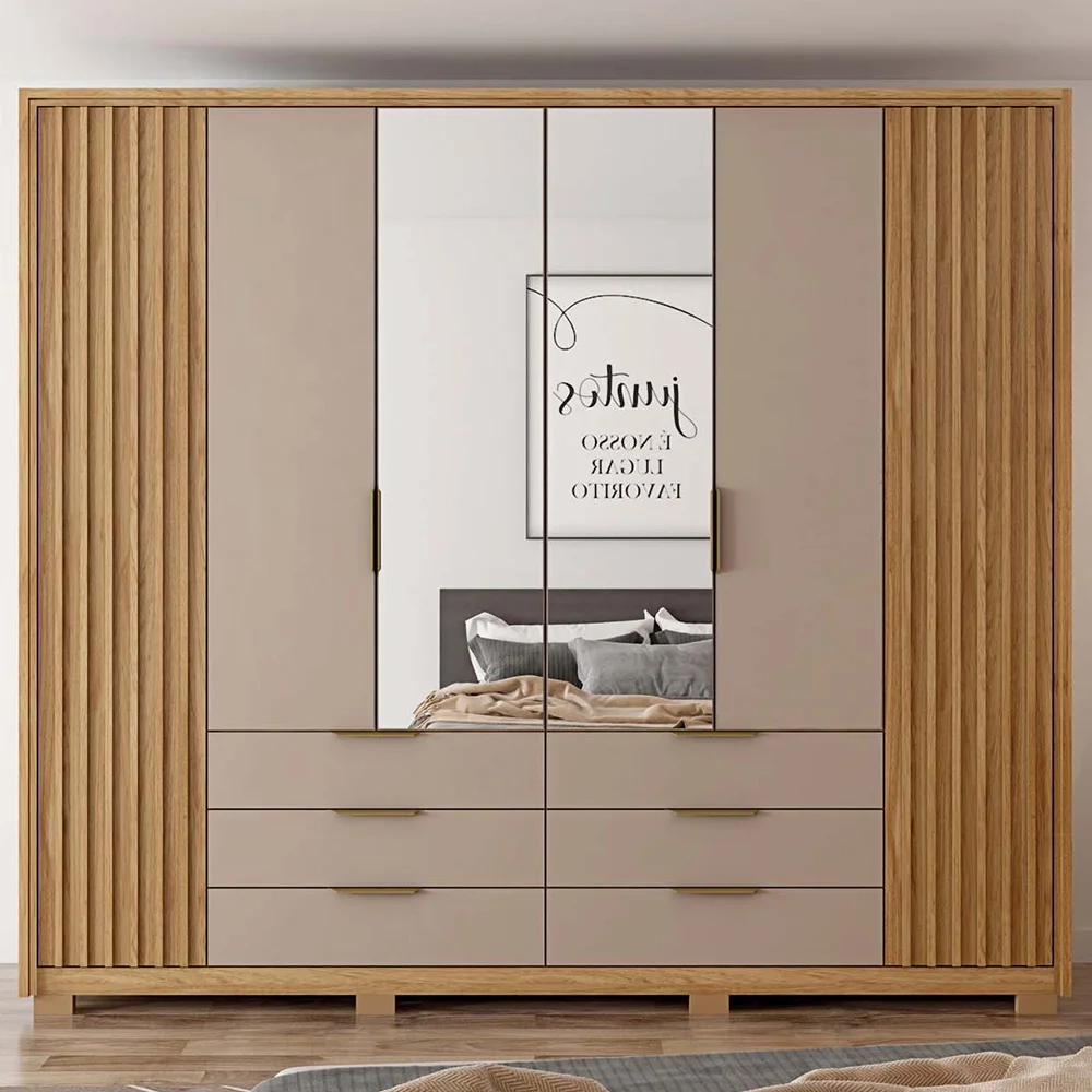 Guarda Roupa Casal Com 2 Espelhos 6 Portas Martin C01 Buriti/Fendi - Mpozenato