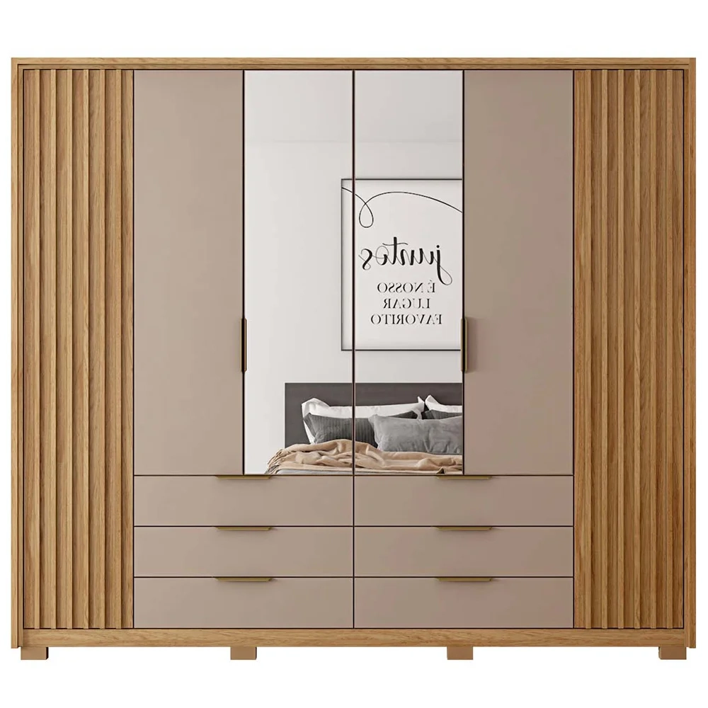 Guarda Roupa Casal Com 2 Espelhos 6 Portas Martin C01 Buriti/Fendi - Mpozenato