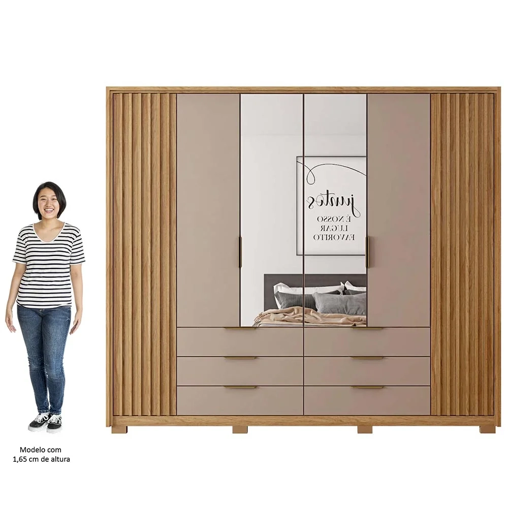 Guarda Roupa Casal Com 2 Espelhos 6 Portas Martin C01 Buriti/Fendi - Mpozenato