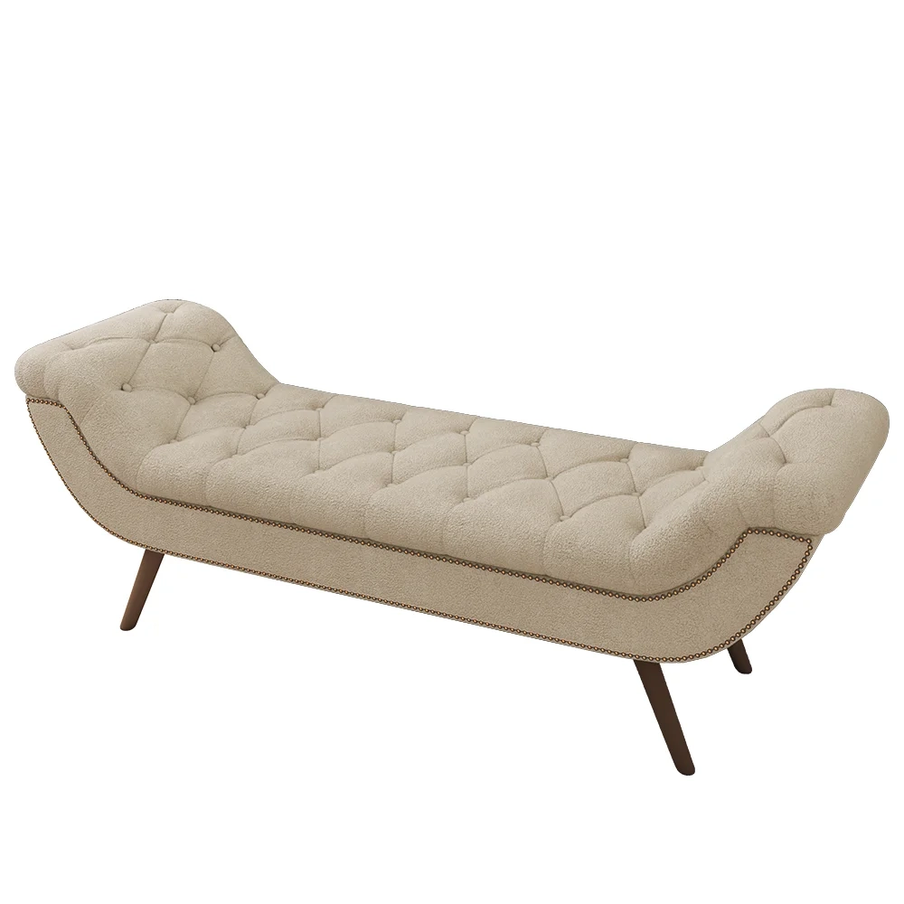 Puff Recamier Calçadeira 160cm Pés Palito Madeira Venêto Z37 Boucle Bege - Mpozenato