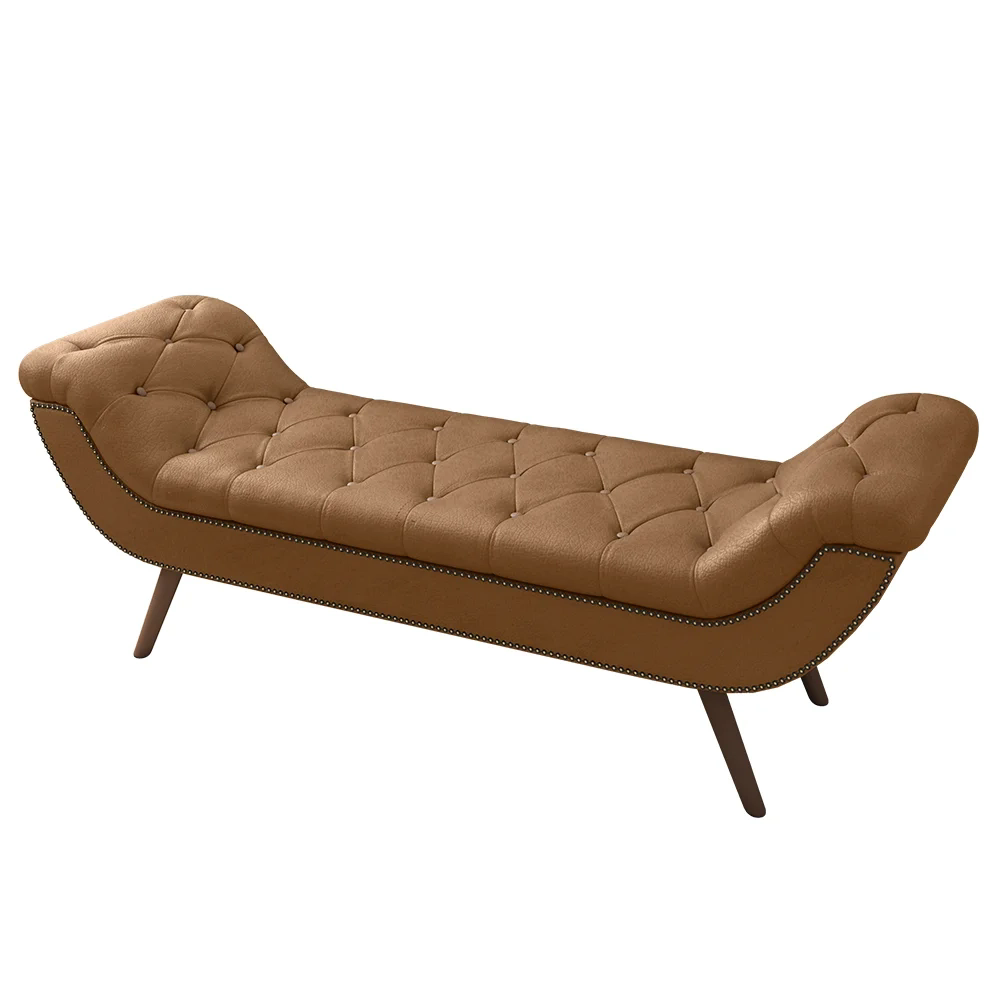 Puff Recamier Calçadeira 195cm Pés Palito Madeira Venêto Z37 Sintético Caramelo - Mpozenato