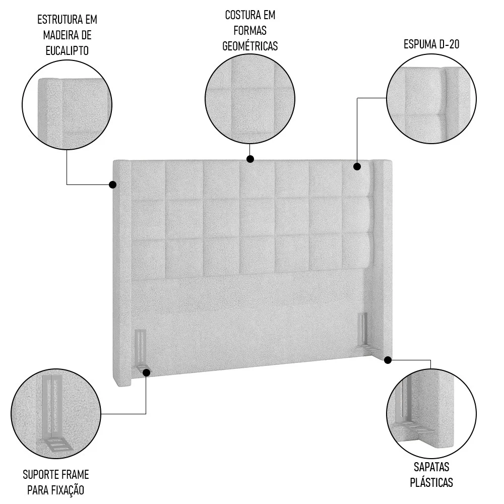 Cabeceira Cama Box Casal 140cm Pisa Z37 Boucle Branco - Mpozenato