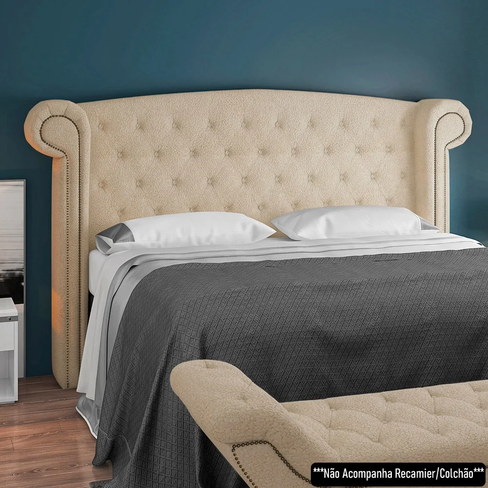Cabeceira Cama Box King 195cm Provença Z37 Boucle Bege - Mpozenato
