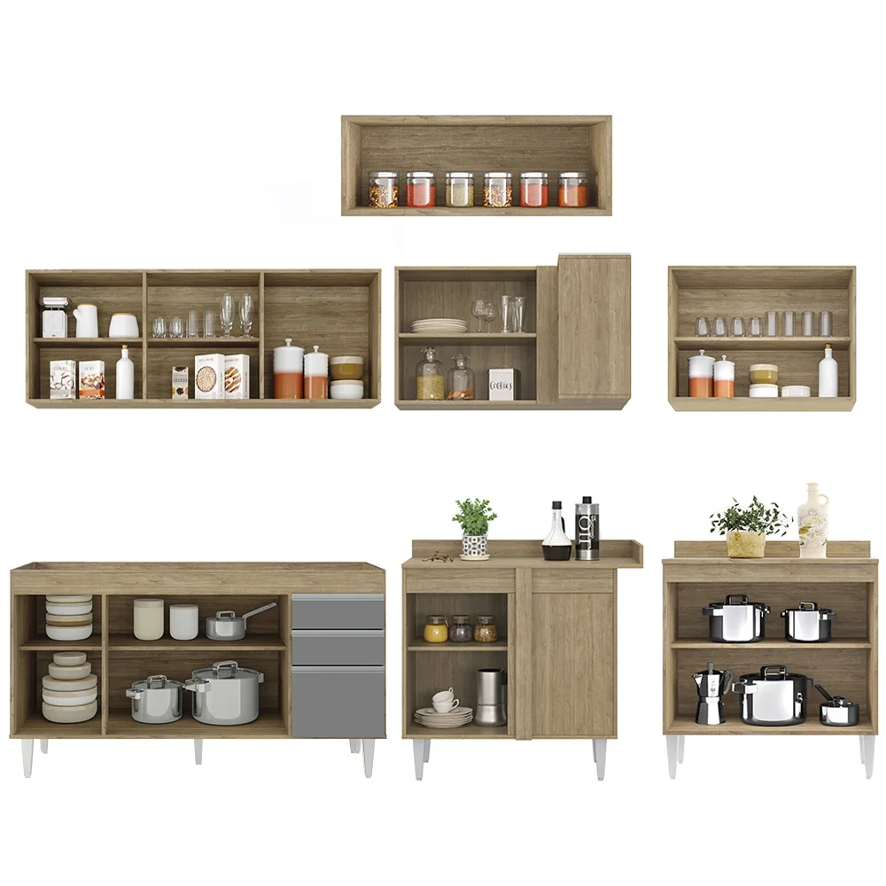 Armário de Cozinha Modulado de Canto 7 Peças CP22 Balcão sem Tampo Castanho/Cinza - Lumil