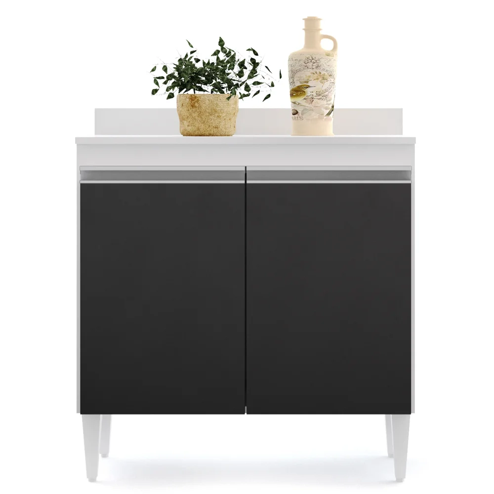 Armário de Cozinha Modulado de Canto 6 Peças CP29 Balcão com Tampo Branco/Preto - Lumil